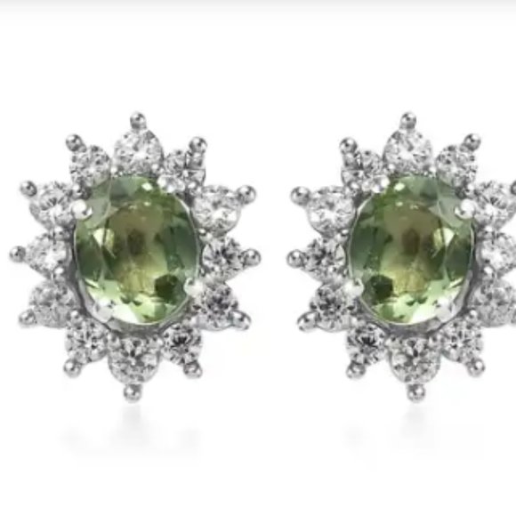 Tanzanian Natural Green Apatite and White Zircon Jacket Earrings - Picture 1 of 4